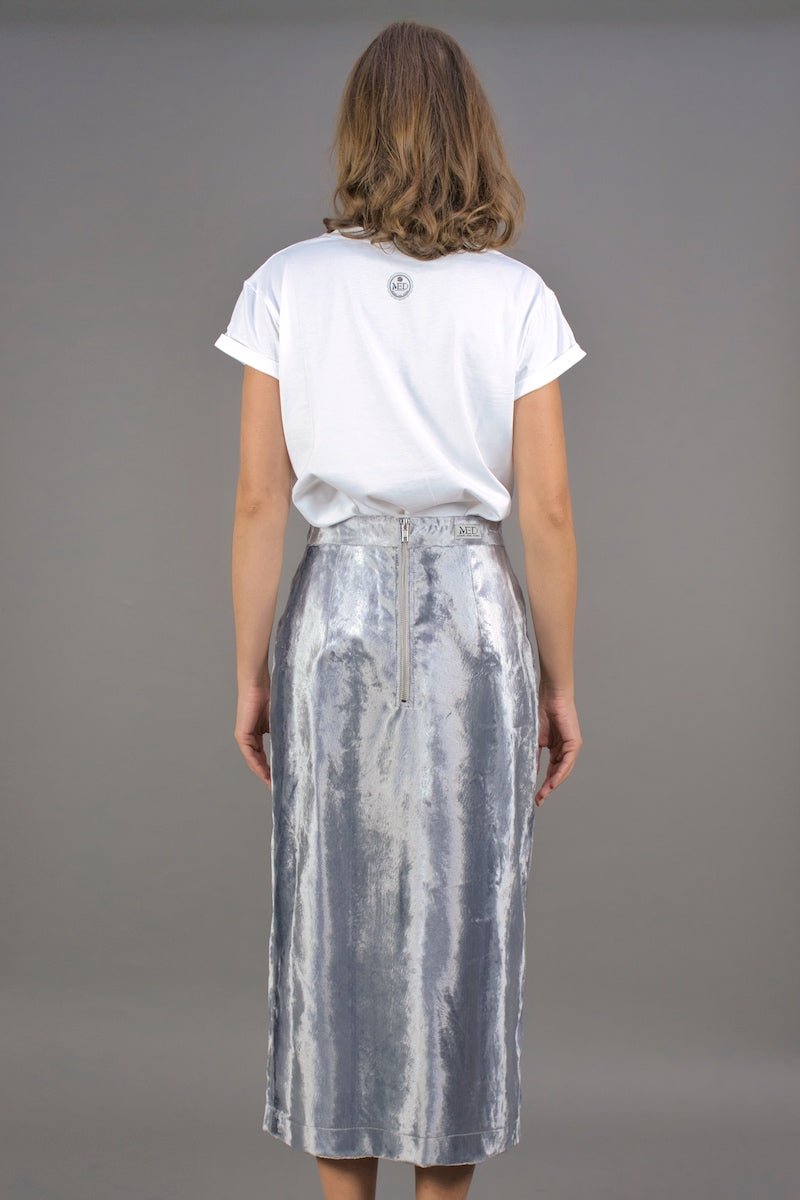 Bleistift - Rock aus Samt mit Schlitz "COSMIC BLOOM" - silber - Manuel Essl Design