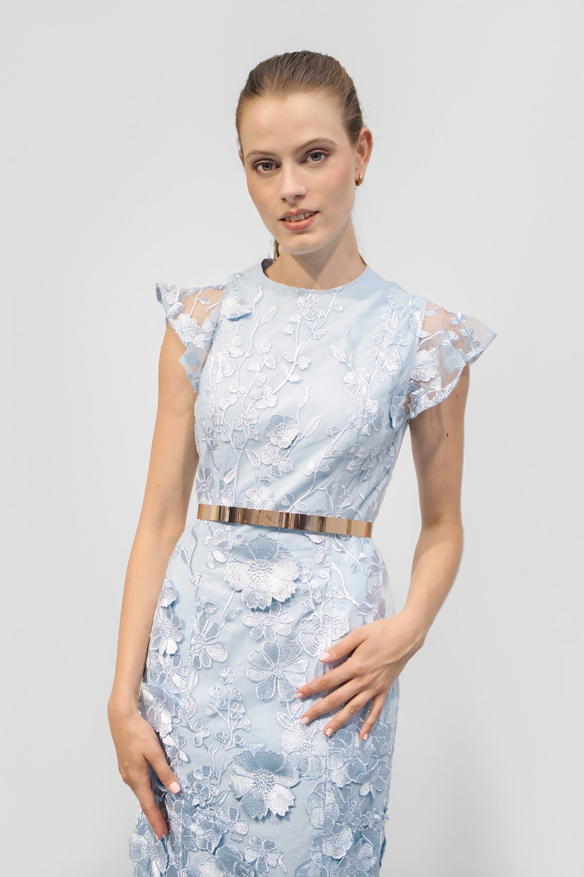 Abend - Kleid mit Volants "ELIXIR" - eisblau - Manuel Essl Design