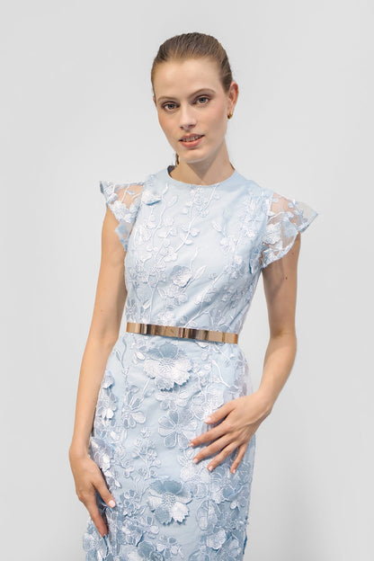 Abend - Kleid mit Volants "ELIXIR" - eisblau - Manuel Essl Design