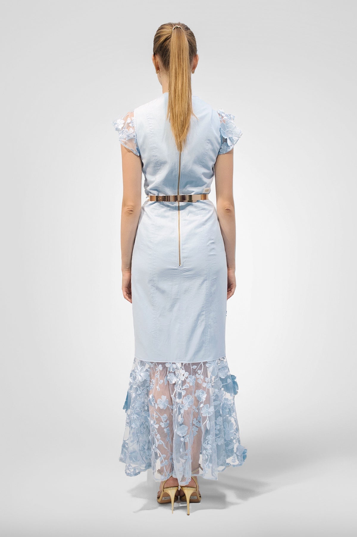 Abend - Kleid mit Volants "ELIXIR" - eisblau - Manuel Essl Design