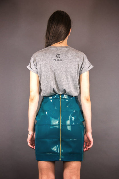 Bahnen - Rock aus Lackleder - Imitat "FLOWERS" - petrol - Manuel Essl Design