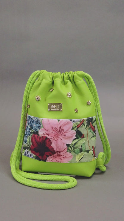 Mini Gym Bag "COSMIC BLOOM" - limonengrün