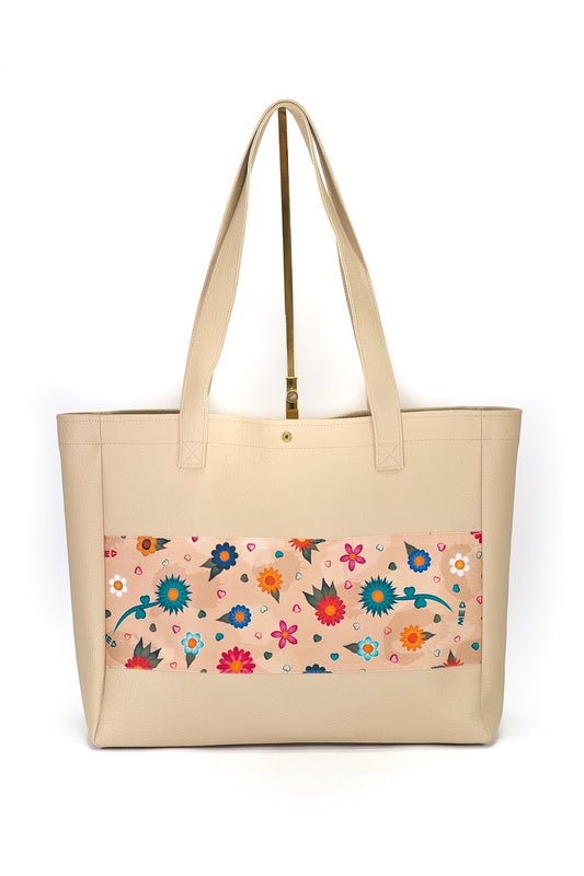 Großer Shopper "Flowers" - beige - Manuel Essl Design