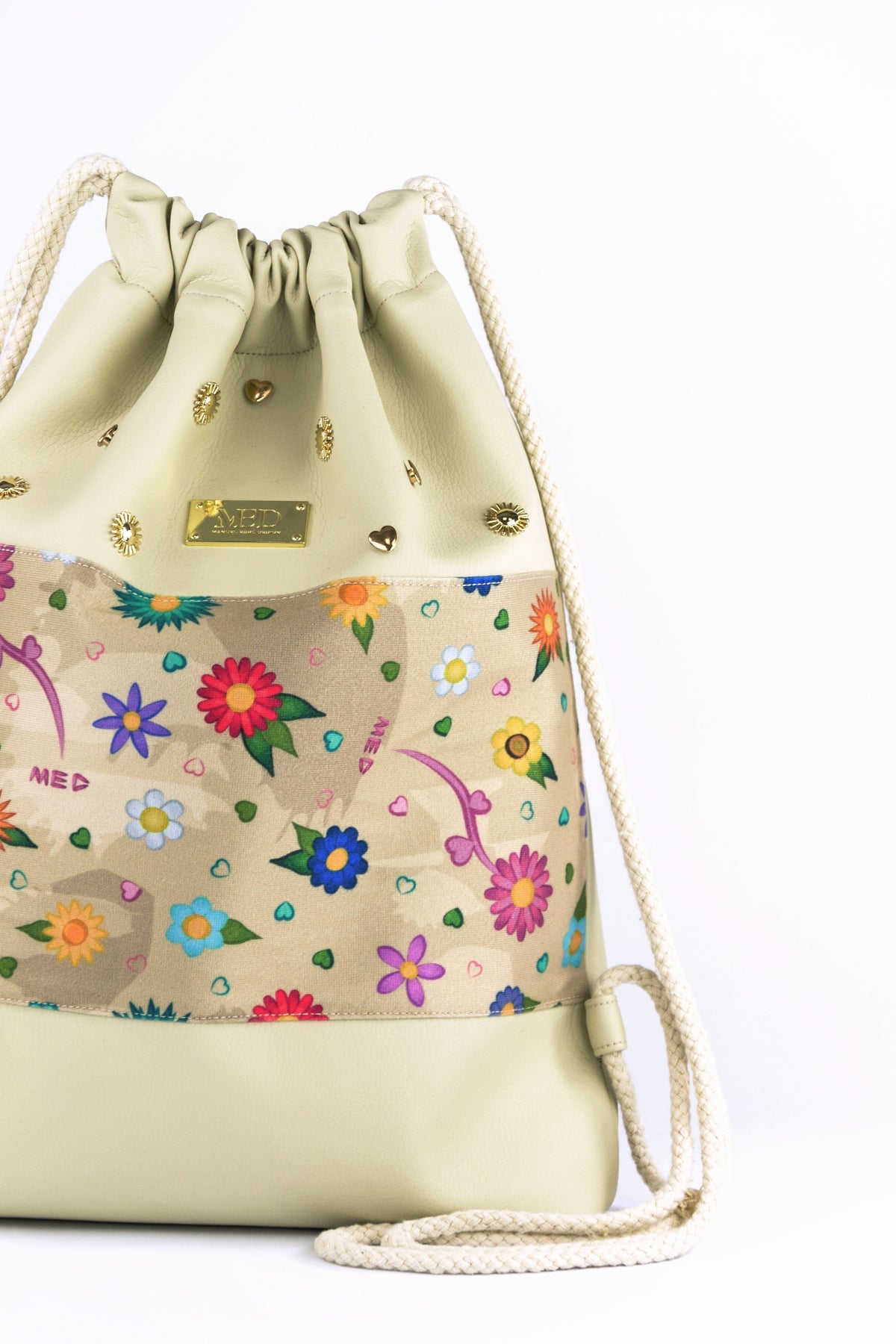 Gym Bag "FLOWERS" - beige - Manuel Essl Design