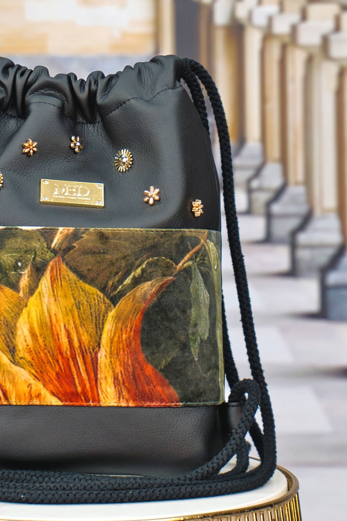 Mini Gym Bag "FLORAL" - schwarz - Manuel Essl Design