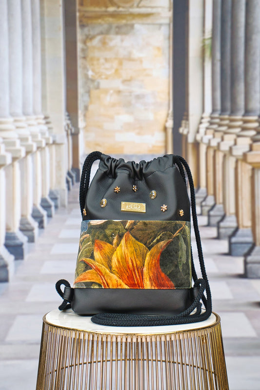 Mini Gym Bag "FLORAL" - schwarz - Manuel Essl Design