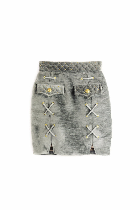 Mini - Rock aus Samt mit Schlitzen "RICH IN VELVET" - hellgrau - Manuel Essl Design