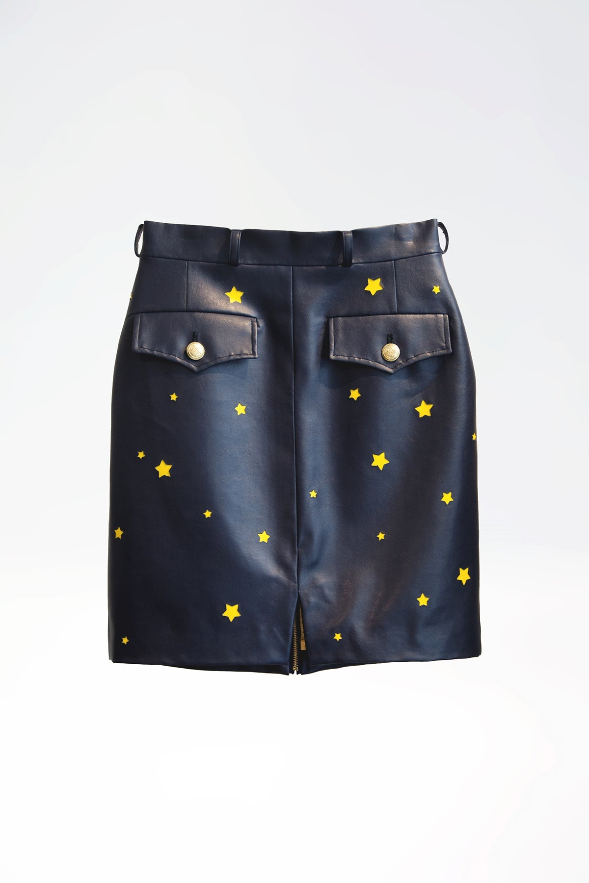 Mini - Rock aus veganem Lederimitat mit Schlitz "STARS" - nachtblau - Manuel Essl Design
