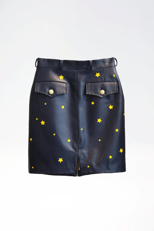 Mini - Rock aus veganem Lederimitat mit Schlitz "STARS" - nachtblau - Manuel Essl Design