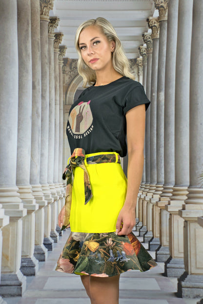 Mini - Rock mit Schößchen und Schleife "FLORAL" - neongelb - Manuel Essl Design
