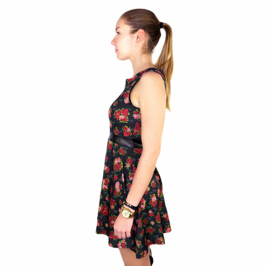 Skater Kleid aus Baumwoll - Jersey "ROSES" - schwarz - Manuel Essl Design