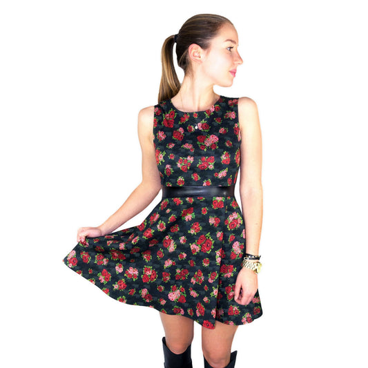 Skater Kleid aus Baumwoll - Jersey "ROSES" - schwarz - Manuel Essl Design