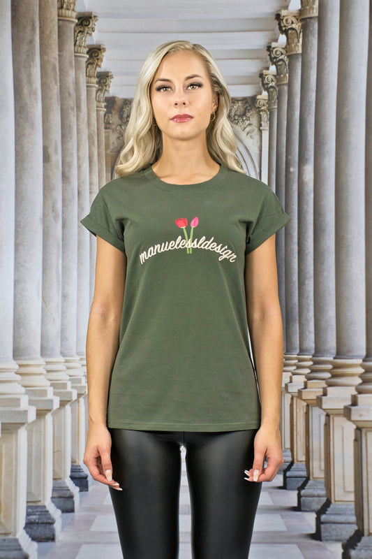 T-Shirt "FLORAL" - oliv - Manuel Essl Design