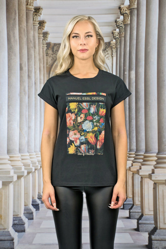 T-Shirt "SEA OF FLOWERS" - schwarz - Manuel Essl Design